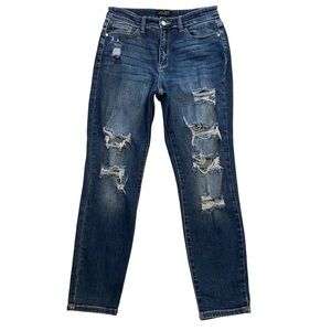 JUDY BLUE Boyfriend Fit Jeans Distressed Stretch Denim Blue Size 7/28